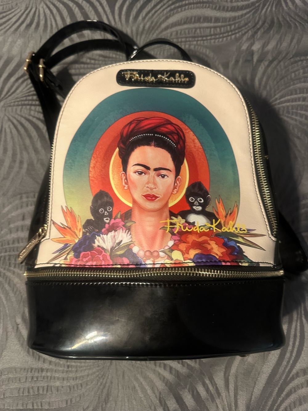 Frida Kahlo Portrait Mini Backpack in Cream and Black